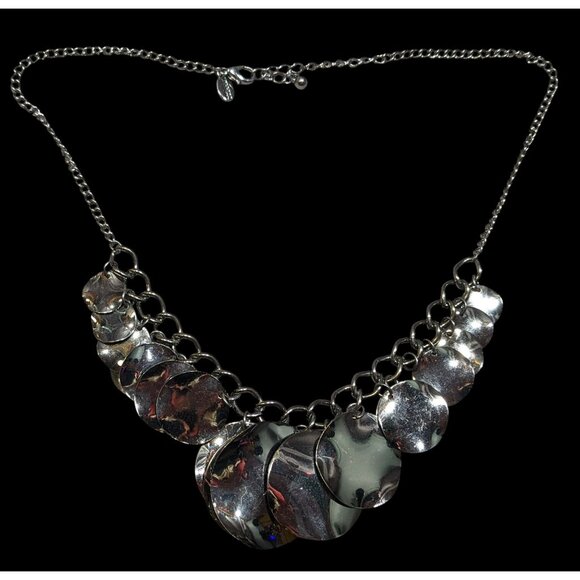Express Abstract Graduated Disc Fringe Necklace Gunmetal Tone - Picture 1 of 6